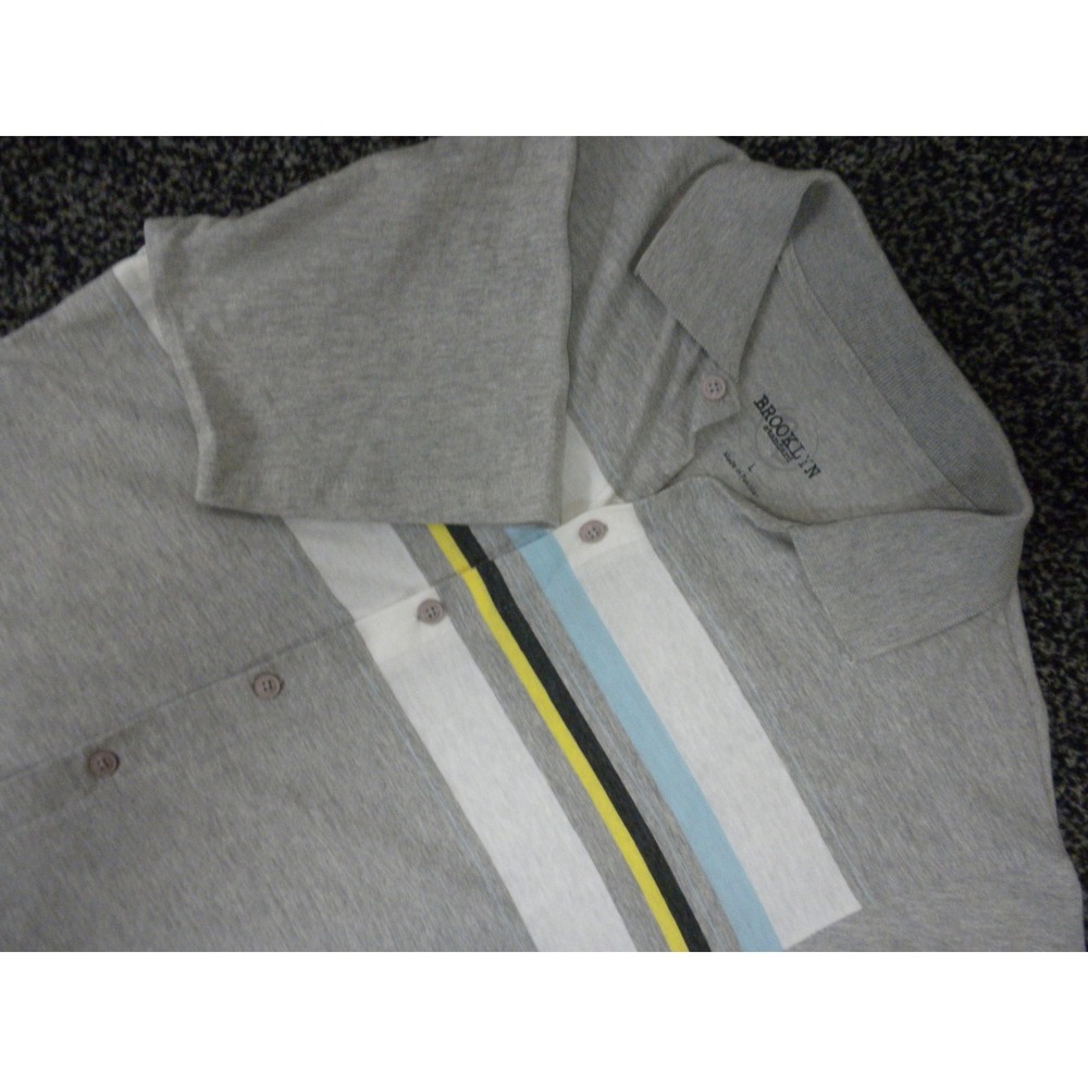 Brooklyn Standard Shirt Mens L Gray Striped Button Up Polo Streetwear‎ Hip Hop